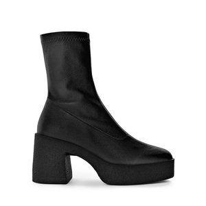Akaada Umi Black Stretch Leather Chunky Ankle Boots